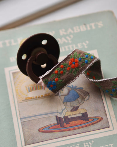 Pacifier Clip Brown with Orange Flowers