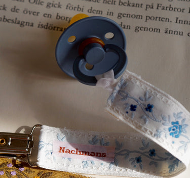 Handmade Pacifier Clip, Blue Flowers