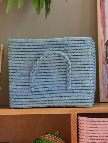 Raffia Storage Basket Blue